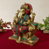 9 Inches Lord Ganesh Brass Idol - handcrafted turquoise Inlay - Decorative Figurine - Crafts N Chisel - Indian Home Decor USA