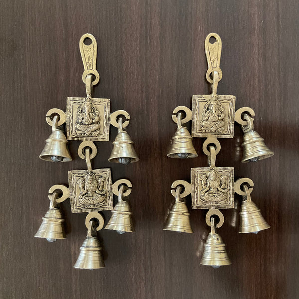 Laxmi Ganesh Brass Hanging Bells (Set of 2) - Crafts N Chisel - Indian Home Decor USA