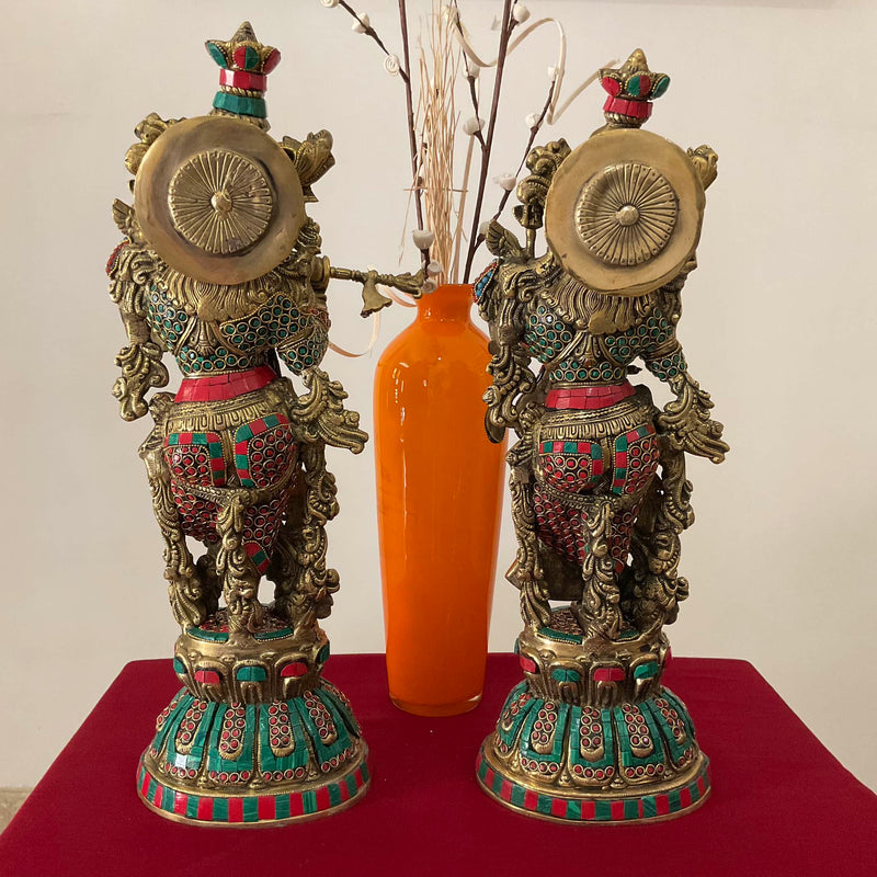 20 Inches Radha Krishna Idol Brass Stonework, God of Love, Decorative Statue Figurines - Crafts N Chisel - Indian Home Decor USA
