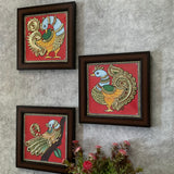 Bird Tanjore Painting (Set of 3) Traditional Wall Artf - Crafts N Chisel - Indian Home Decor USA