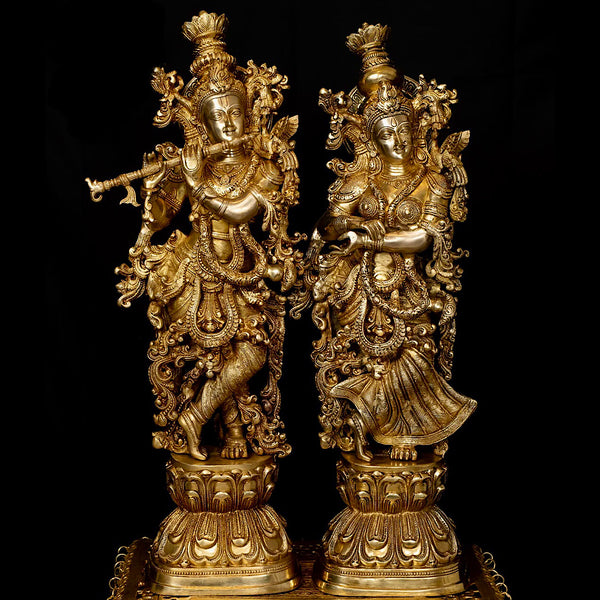 30 Inches Brass Idol of Radha Krishna - Handmade Decorative Figurines - Crafts N Chisel - Indian Home Decor USA