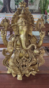 21 Inch Lord Ganesh Brass Idol - Large Ganpati Statue for Home Entrance, Housewarming Pooja