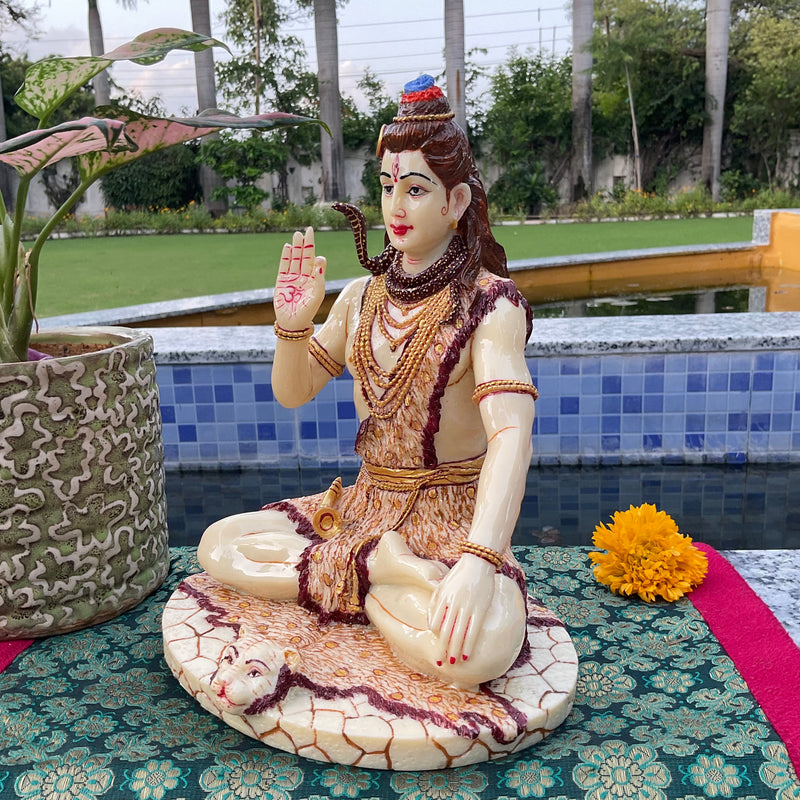 10” Lord Shiva Marble Dust & Resin Idol - Hindu God Statue - Decorative Murti - Crafts N Chisel - Indian Home Decor USA