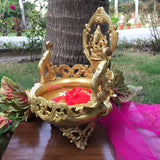 12" Decorative Brass Urli With Lord Ganesha - Ganesha Urli Bowl For Home Decor - Crafts N Chisel - Indian Home Decor USA