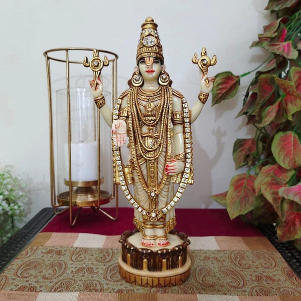 12” Handcrafted Balaji Marble Dust Resin Idol - Hindu God Statue - Decorative Murti-Crafts N Chisel - Indian home decor online USA