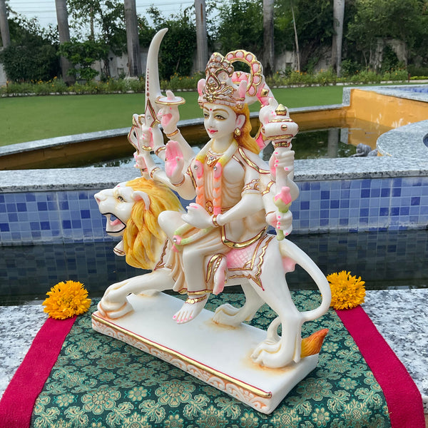 12 Inches Ma Durga Marble Dust & Resin Idol - Hindu God Statue - Decorative Murti - Crafts N Chisel - Indian Home Decor USA