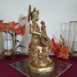15” Goddess Saraswati Brass Idol - Decorative Statue- Crafts N Chisel - Indian Home Decor USA