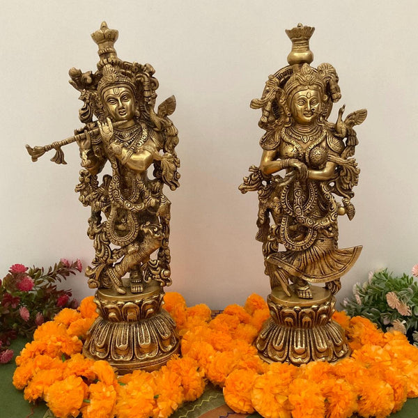20” Brass Idol of Radha Krishna - Handmade Decorative Figurines - Crafts N Chisel - Indian Home Decor USA