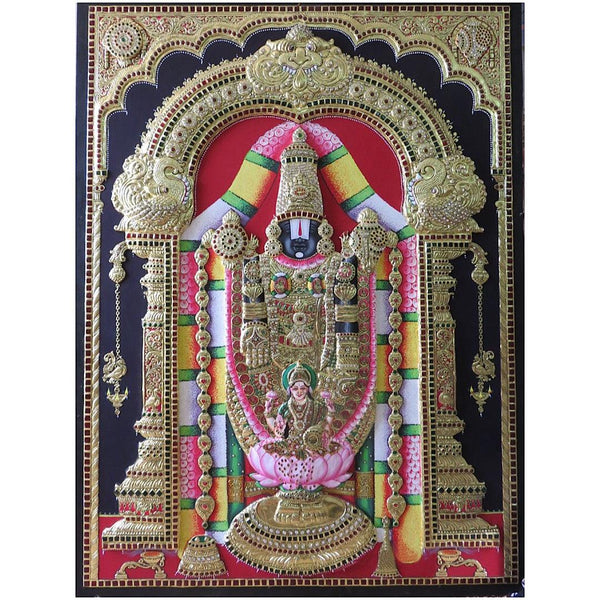 26” X 20” Lord Tirupati Balaji - Venkateshwara 3D Tanjore Painting - Tradtional Wall Art- Indian Home Decor - Crafts N Chisel USA