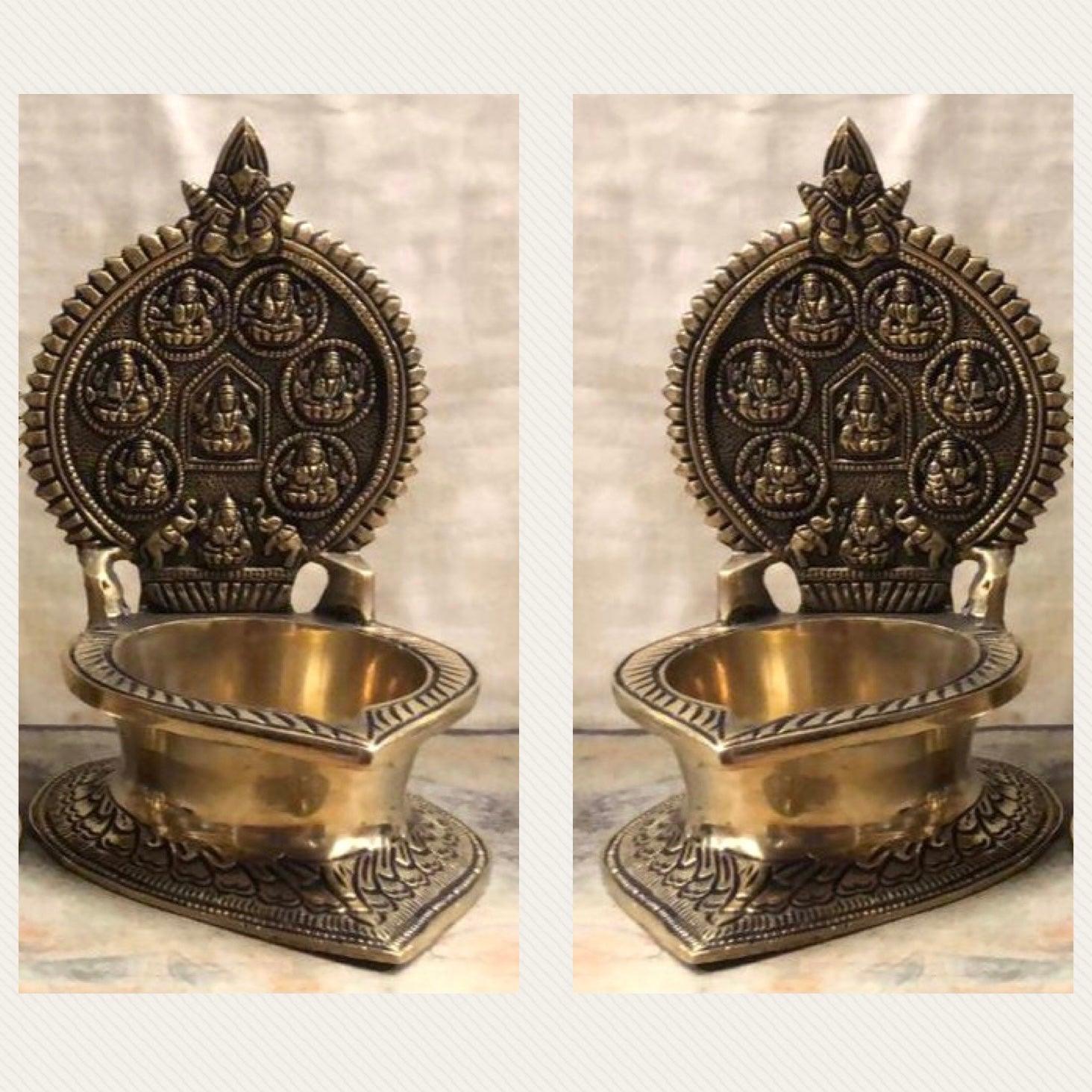 Ashtalakshmi Vilakku Diya Set of 2 Handmade Brass lamp Brass Diya For Pooja Decorative Festive Decor