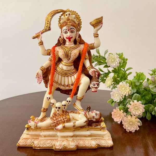 Goddess Kali Ma Marble Dust & Resin Idol - Hindu God Statue - Decorative Murti - Crafts N Chisel - Indian Home Decor USA
