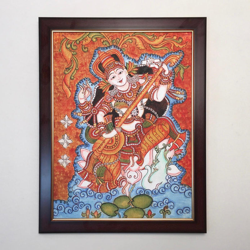 Goddess Saraswati Kerala Mural - Crafts N Chisel - Indian home decor - Online USA