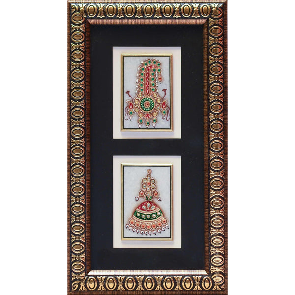 Handcrafted Jewelry Painting, Gold Leaf Meenakari Art, Two Marble Miniature - Wall decor - Crafts N Chisel - Indian home decor - Online USA