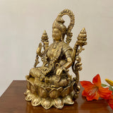 12 Inches Goddess Lakshmi Brass Idol, Pooja Statue - Crafts N Chisel - Indian Home Decor USA