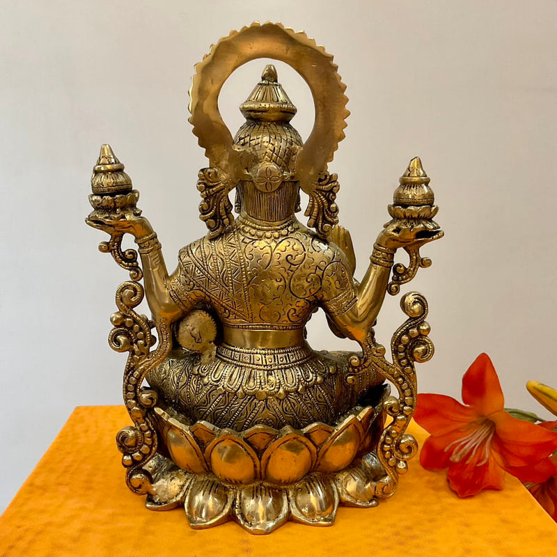 12 Inches Goddess Lakshmi Brass Idol, Pooja Statue - Crafts N Chisel - Indian Home Decor USA