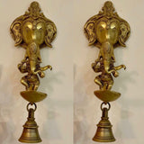 Lord Ganesh Brass Diya and bell - Wall Hanging - Traditional Home Decor-Crafts N Chisel - Indian handicrafts home decor online USA