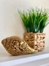 Brass Conch (Shank) 8" - Lord Vishnu Sheshnag Carving - Decorative Home Decor - Crafts N Chisel - Indian home decor - Online USA