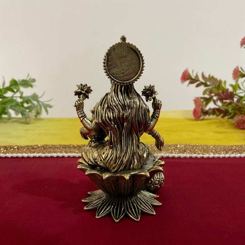 4 Inch Goddess Lakshmi Brass Idol - Pooja Statue Light Weight Home Decor - Crafts N Chisel - Indian Home Decor USA