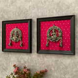 Lakshmi Ganesh Framed Wall Hanging - Crafts N Chisel - Indian Home Decor USA