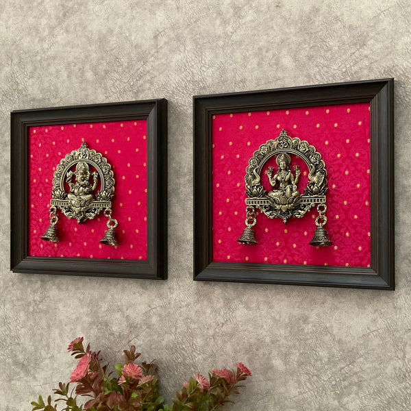 Lakshmi Ganesh Framed Wall Hanging - Crafts N Chisel - Indian Home Decor USA