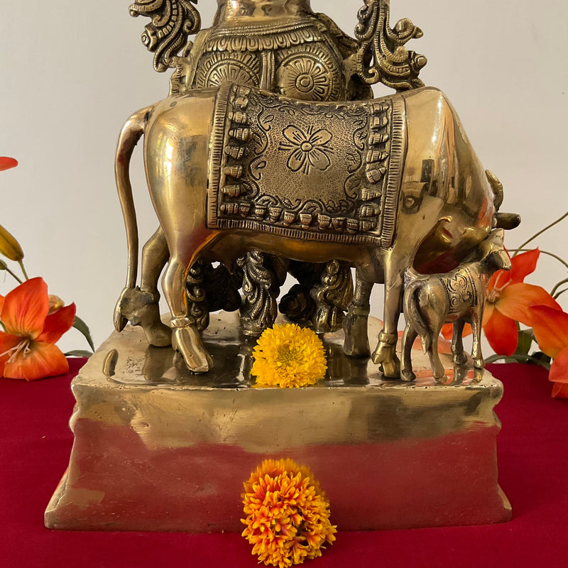 23 Inch Lord Krishna Cow Calf Brass idol - Krishna Statue for Indian Decor - Crafts N Chisel - Indian Home Decor USA