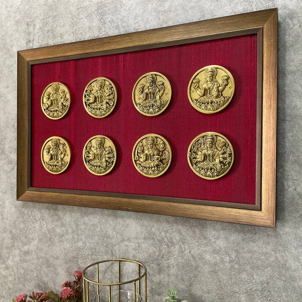 Ashtalakshmi Brass Divine Wall Hanging With Frame - Crafts N Chisel - Indian Home Decor USA