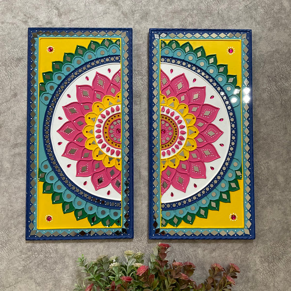 Colourful Flower Rangoli Lippan Wall Hanging - Clay Mirror Wall Decor - Crafts N Chisel - Indian Home Decor USA