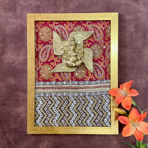 Swastik Brass Ganesha Framed Divine Wall Hanging - Crafts N Chisel - Indian Home Decor USA