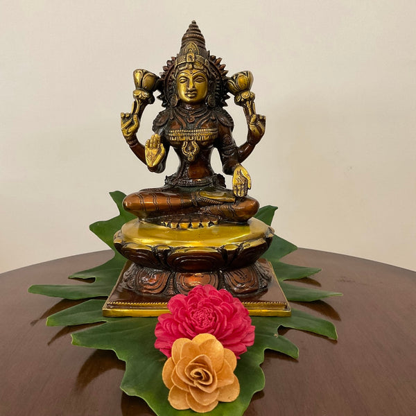 Goddess Laxmi Brass Idol - Decorative Figurine - Crafts N Chisel - Indian Home Decor USA