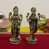 Lord Vishnu Lakshmi Brass Idol - 6” Light Weight Pooja Statue - Crafts N Chisel - Indian Home Decor USA