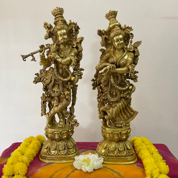 30 Inches Brass Idol of Radha Krishna - Handmade Decorative Figurines - Crafts N Chisel - Indian Home Decor USA