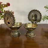 Dancing Peacock Diya(Set of 2) - Lightweight Brass lamp for Pooja - Crafts N Chisel - Indian Home Decor USA
