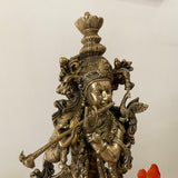 23 Inch Lord Krishna Cow Calf Brass idol - Krishna Statue for Indian Decor - Crafts N Chisel - Indian Home Decor USA