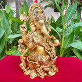 12 Inches Lord Ganesh Brass Idol - Ganpati Decorative Statue for Home Decor - Crafts N Chisel - Indian Home Decor USA