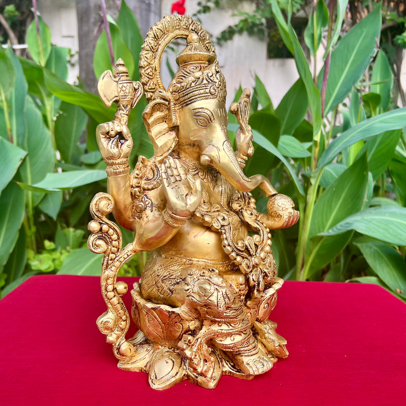 12 Inches Lord Ganesh Brass Idol - Ganpati Decorative Statue for Home Decor - Crafts N Chisel - Indian Home Decor USA