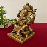 6.5 Inches Lord Ganesh Brass Idol - Ganpati Statue for Home Decor - Housewarming Gift - Crafts N Chisel - Indian Home Decor USA