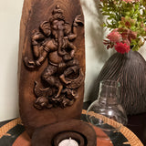 Dancing Ganesha Wooden Panel Tea Light - Wall Decor - Crafts N Chisel - Indian Home Decor USA