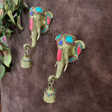 Elephant Bell (Set of 2) Stonework - Decorative Brass Wall Hanging - Crafts N Chisel - Indian Home Decor USA