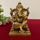 6.5 Inches Lord Ganesh Brass Idol - Ganpati Statue for Home Decor - Housewarming Gift - Crafts N Chisel - Indian Home Decor USA