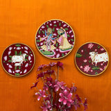 Radha Krishna Cow Pichwai Wall Hanging - Decorative Round Plate - Crafts N Chisel - Indian Home Decor USA