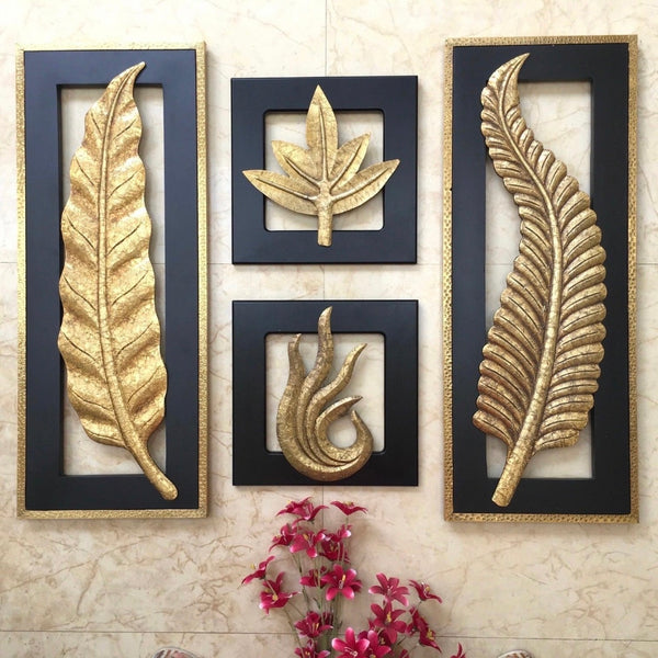 Brass Leaf Wall Hanging (Set of 4) - Crafts N Chisel - Indian Home Decor USA