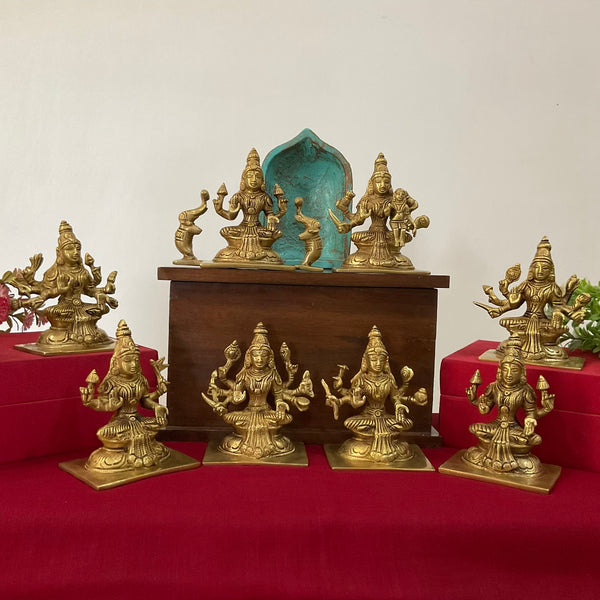5 Inches Ashtalakshmi Brass Idol - Decorative Figurine - Crafts N Chisel - Indian Home Decor USA