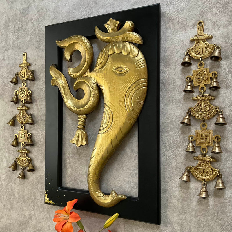 24 Inches Om Ganesha Wall Hanging with Bells (Set of 3) - Wall Decor - Crafts N Chisel - Indian Home Decor USA