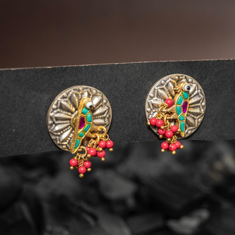 Parrot Chakra Sterling Silver Earrings - Crafts N Chisel - Indian Home Decor USA