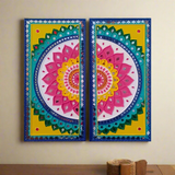 Colourful Flower Rangoli Lippan Wall Hanging - Clay Mirror Wall Decor - Crafts N Chisel - Indian Home Decor USA