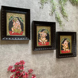 Lord Ganesha Tanjore Painting (Set of 3) - Traditional Wall Art - Crafts N Chisel - Indian Home Decor USA