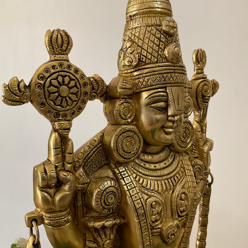 19.5 inch Lord Balaji Lakshmi Brass Idol - Tirupati Statue - Decorative Murti Home Decor - Crafts N Chisel - Indian Home Decor USA