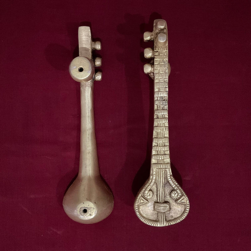 Brass Veena Door Handle (Set of 2) - Home Decor - Crafts N Chisel - Indian Home Decor USA