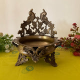 10 Inches Peacock Brass Urli Bowl For Home Decor - Antique Finish - Crafts N Chisel - Indian Home Decor USA