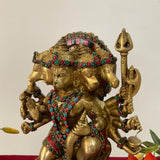 12.5 Inch Lord Hanuman Punchmukhi Idol - Brass Stonework Decorative Home Decor - Crafts N Chisel - Indian Home Decor USA